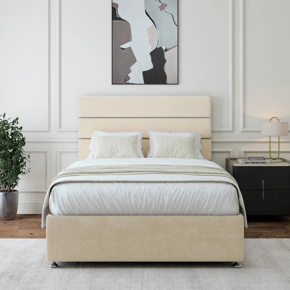 Super King Size Divan Base with Milan Headboard - Cream, Velvet