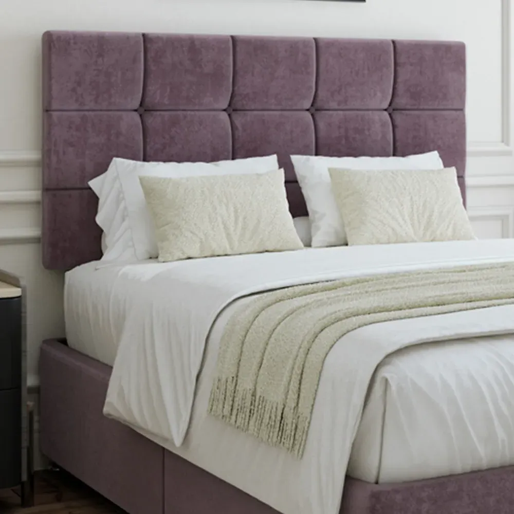 Super King Size Divan Base with Pearl Headboard - Mauve, Velvet