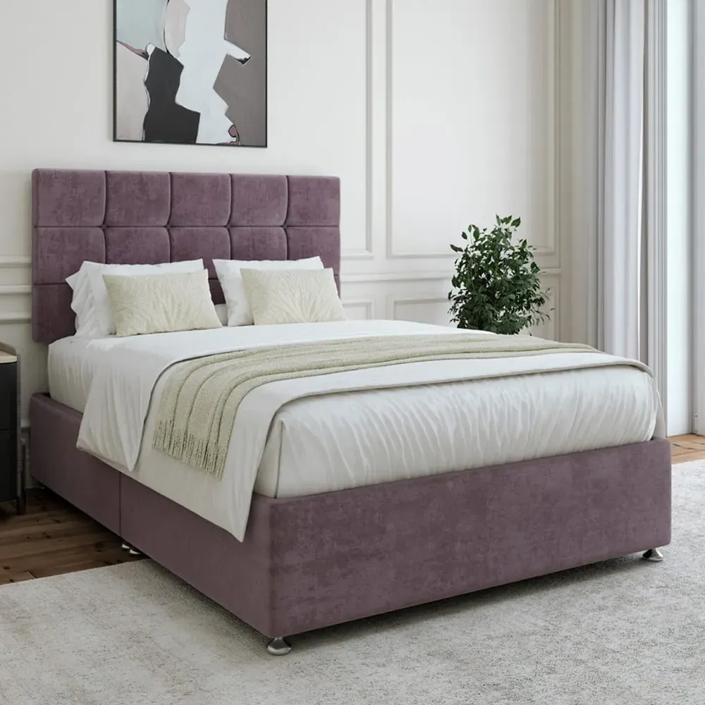 Super King Size Divan Base with Pearl Headboard - Mauve, Velvet