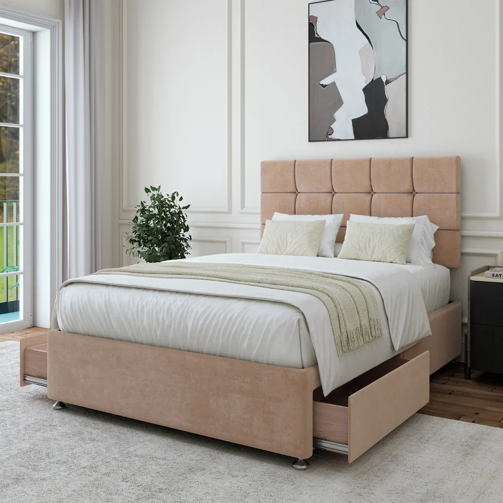 Super King Size Divan Base with Storage - Mink, Velvet