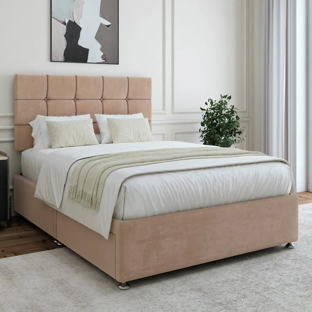 Super King Size Divan Base with Storage - Mink, Velvet