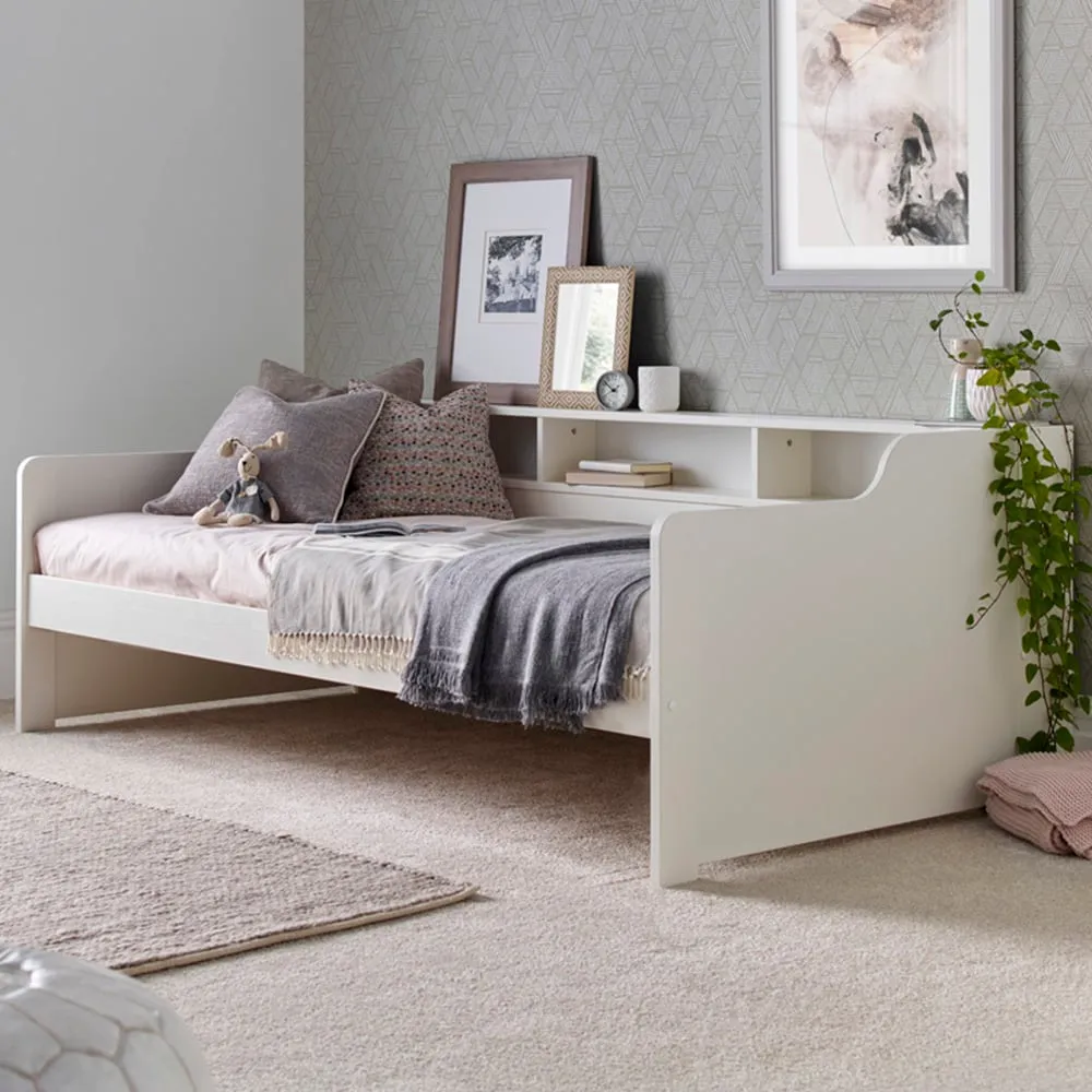 Tyler Single Bed with Memory Foam Mattress - White, Pine