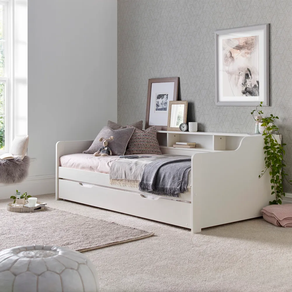 Tyler Single Bed with Pocket Mattress - White, Pine