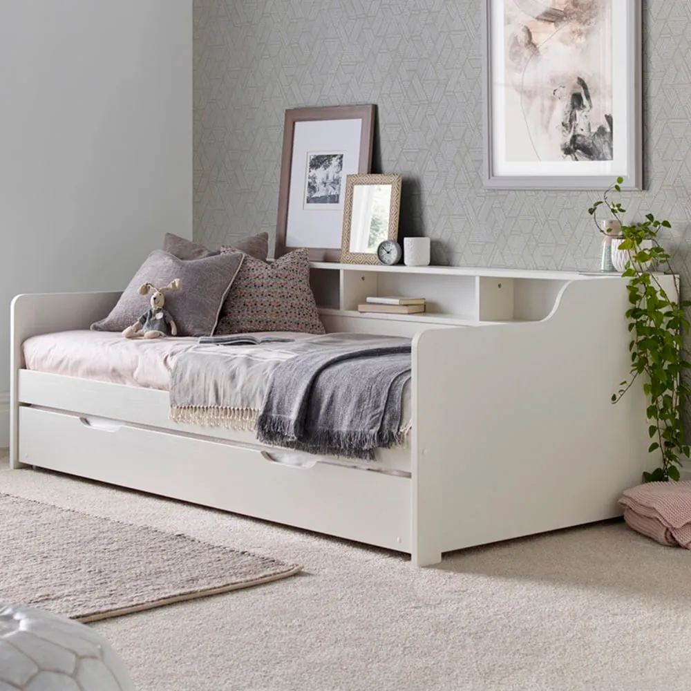 Tyler Single Bed with Trundle - White, Pine