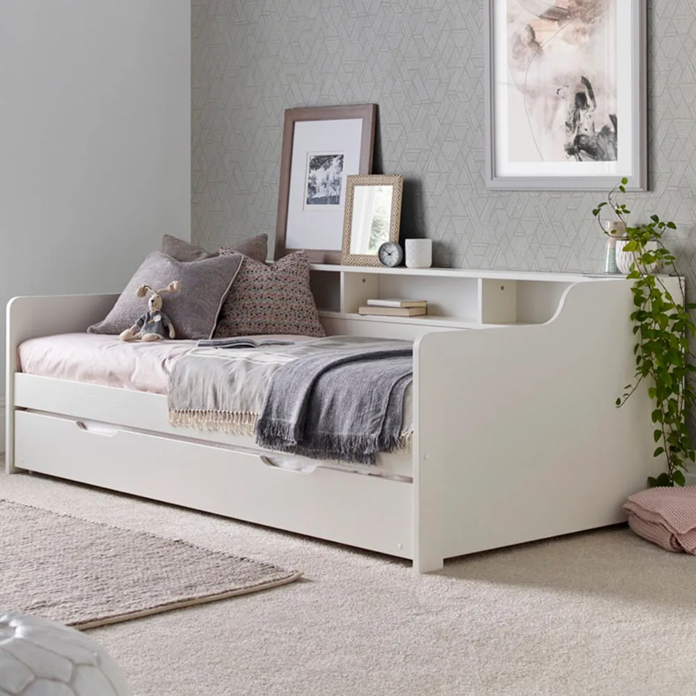 Tyler Single Bed with Trundle - White, Pine