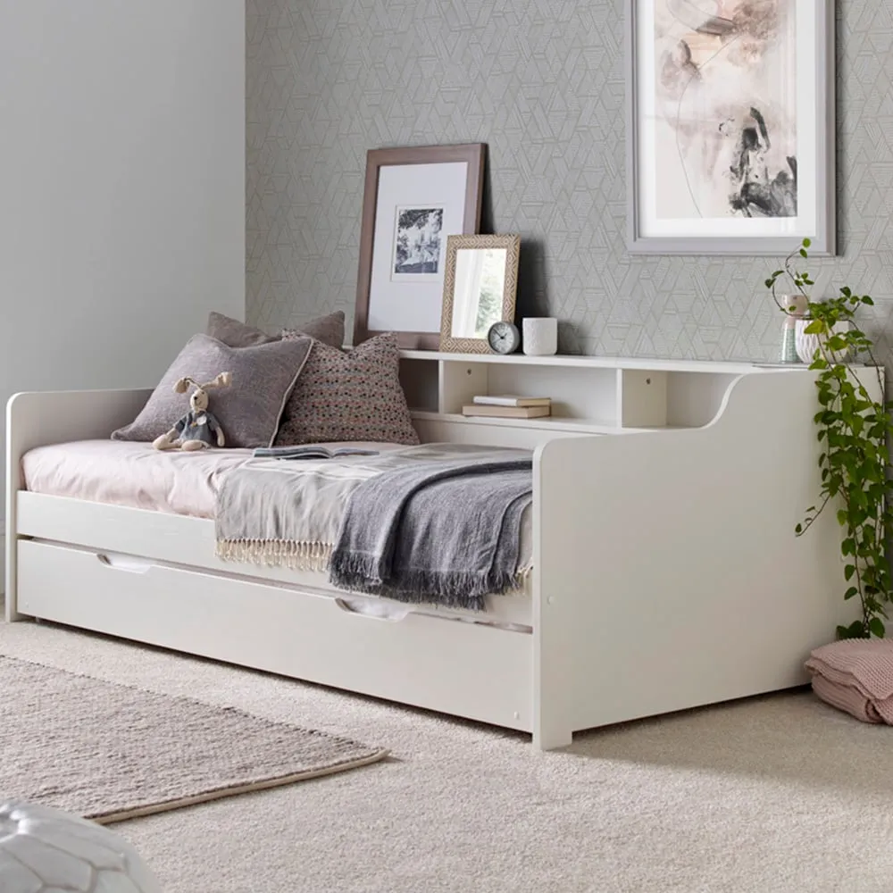 Tyler Single Bed with Trundle - White, Pine
