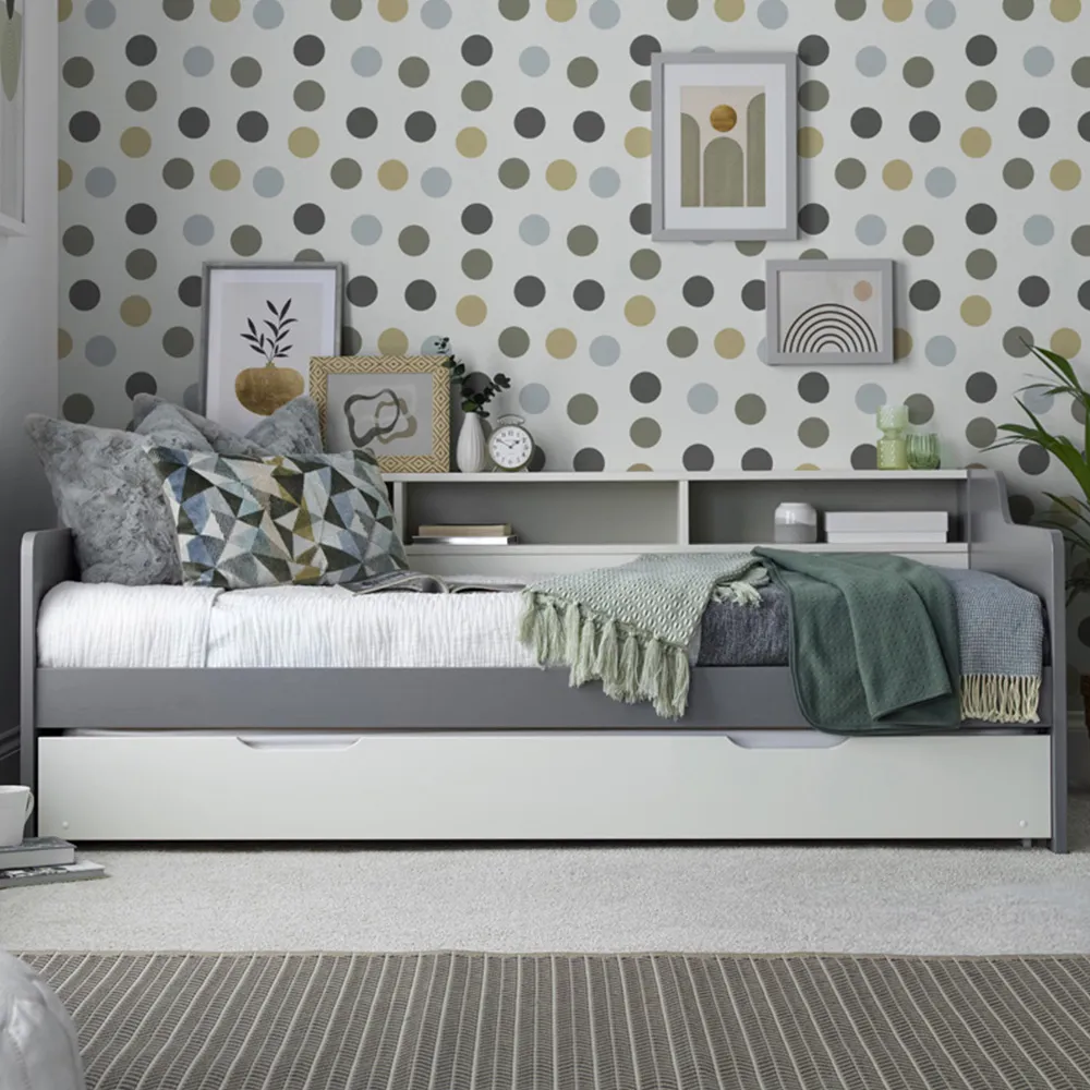 Tyler Single Guest Bed and Trundle with Memory Foam Mattresses - Grey, Pine