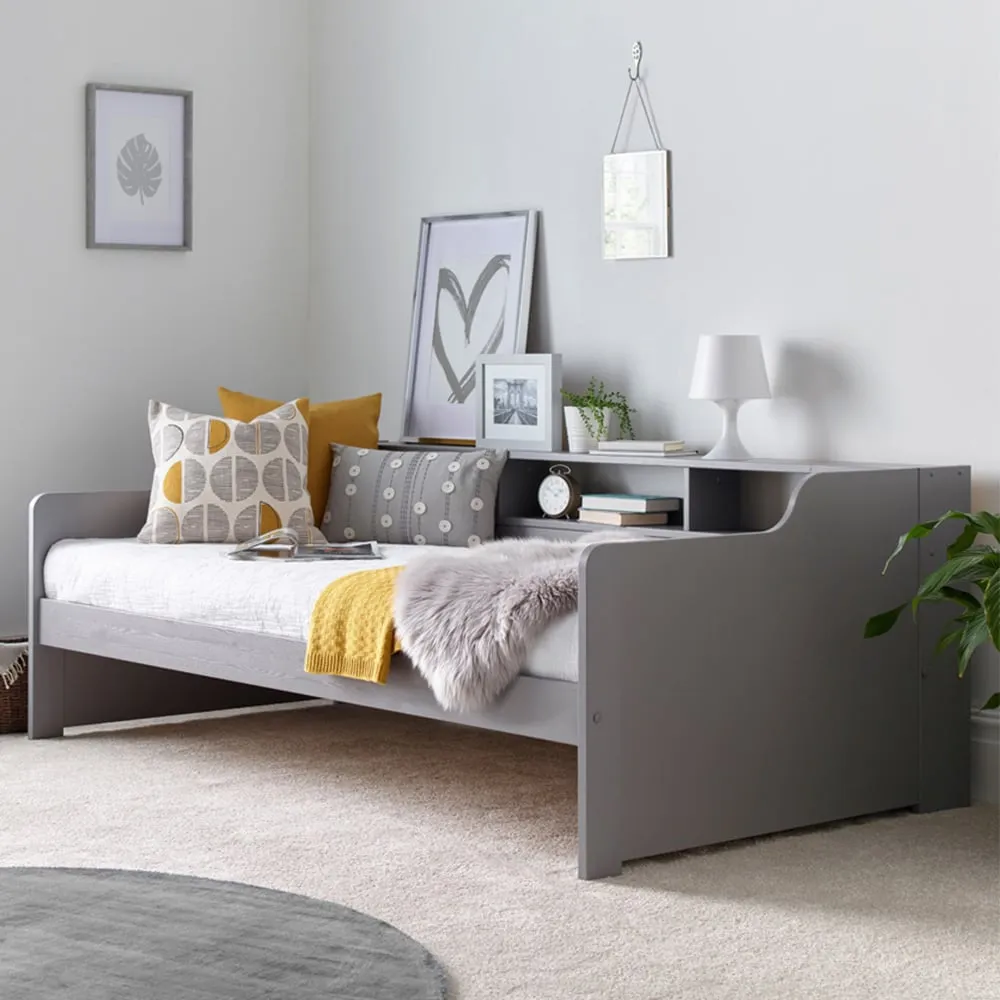 Tyler Single Guest Bed with Pocket Mattress - Grey, Pine