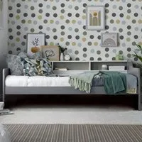 Tyler Single Guest Bed with Spring Mattress - Grey, Pine