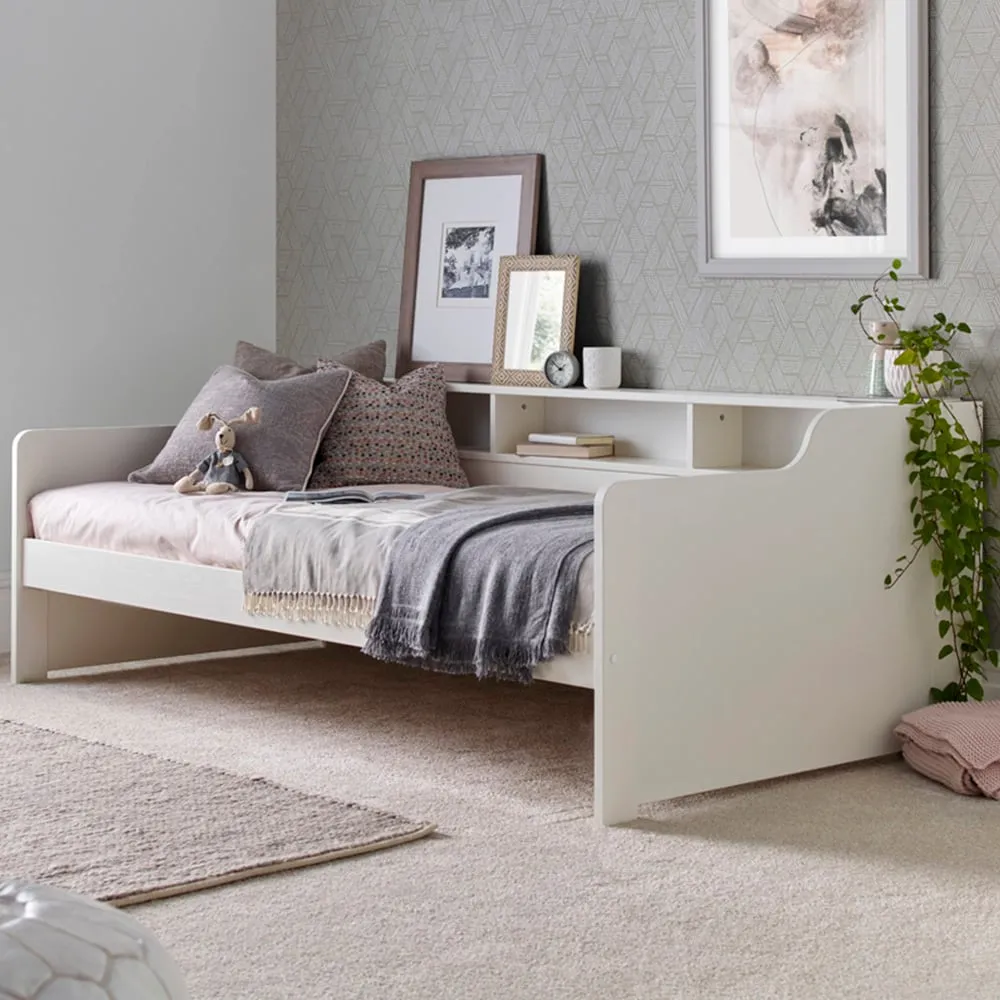 Tyler Single Guest Bed with Spring Mattress - White, Pine