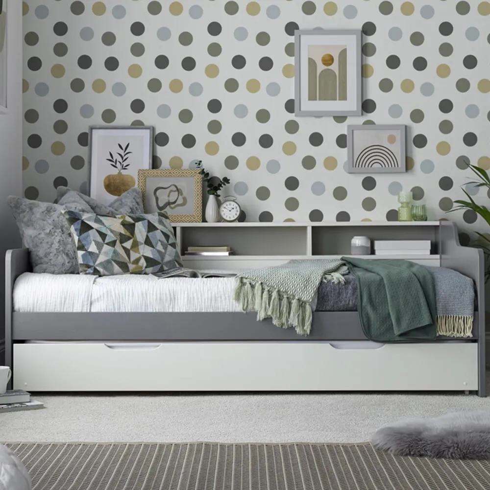 Tyler Single Guest Bed with Trundle - Grey, Pine