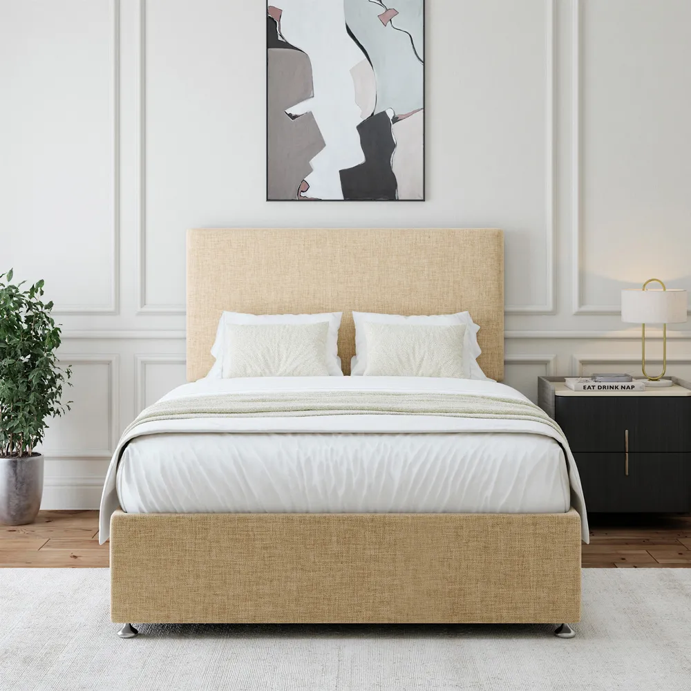 Valencia King Size Divan Base with Headboard - Cream, Linen