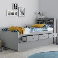 Veera Single Guest Bed with Trundle and Storage - Grey
