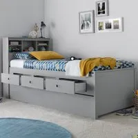 Veera Single Guest Bed with Trundle and Storage - Grey