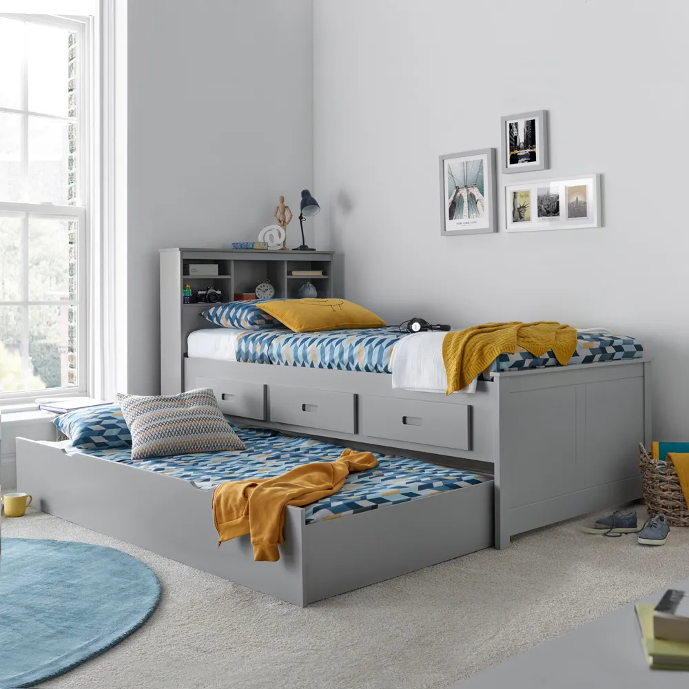 Veera Single Guest Bed with Trundle and Storage - Grey