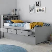 Veera Single Guest Bed with Trundle and Storage - Grey