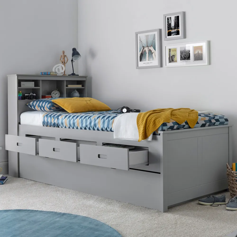 Veera Single Guest Bed with Trundle and Storage - Grey
