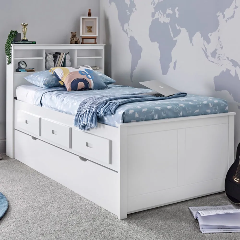 Veera Single Guest Bed with Trundle and Storage - White