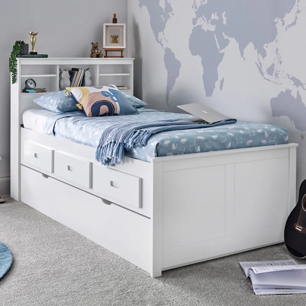 Veera Single Guest Bed with Trundle and Storage - White