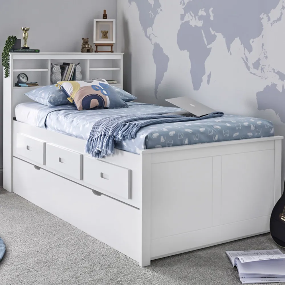 Veera Single Guest Bed with Trundle - White