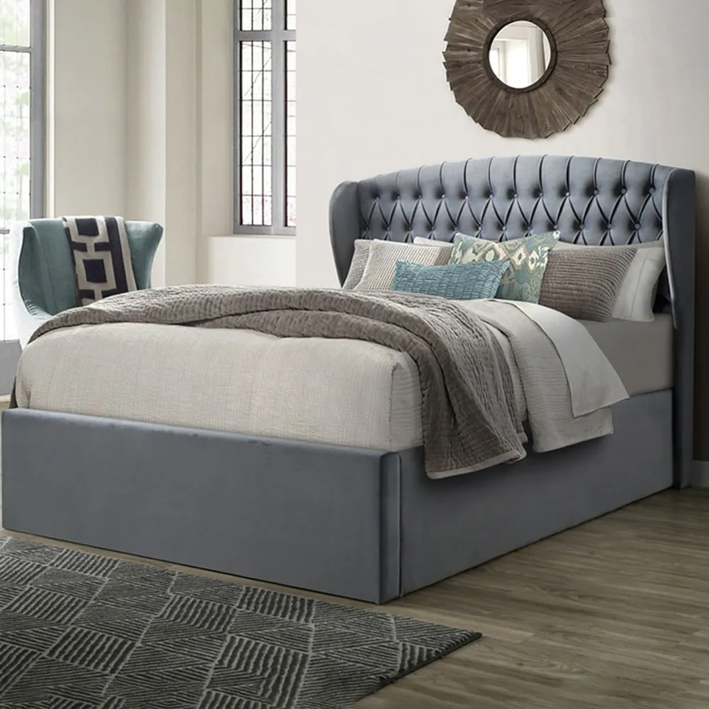 Warwick Double Ottoman Bed with Storage - Grey, Velvet image
