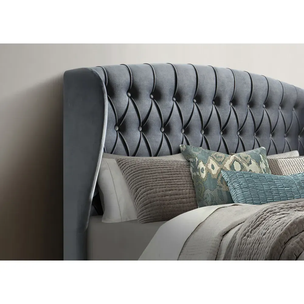 Warwick King Size Ottoman Bed with Storage - Grey, Velvet