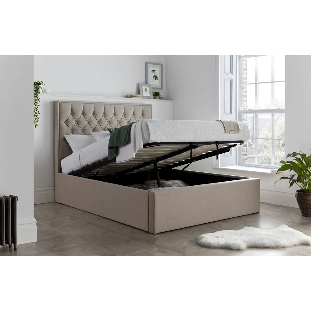 Wilson Double Ottoman Bed with Storage - Oatmeal, Fabric