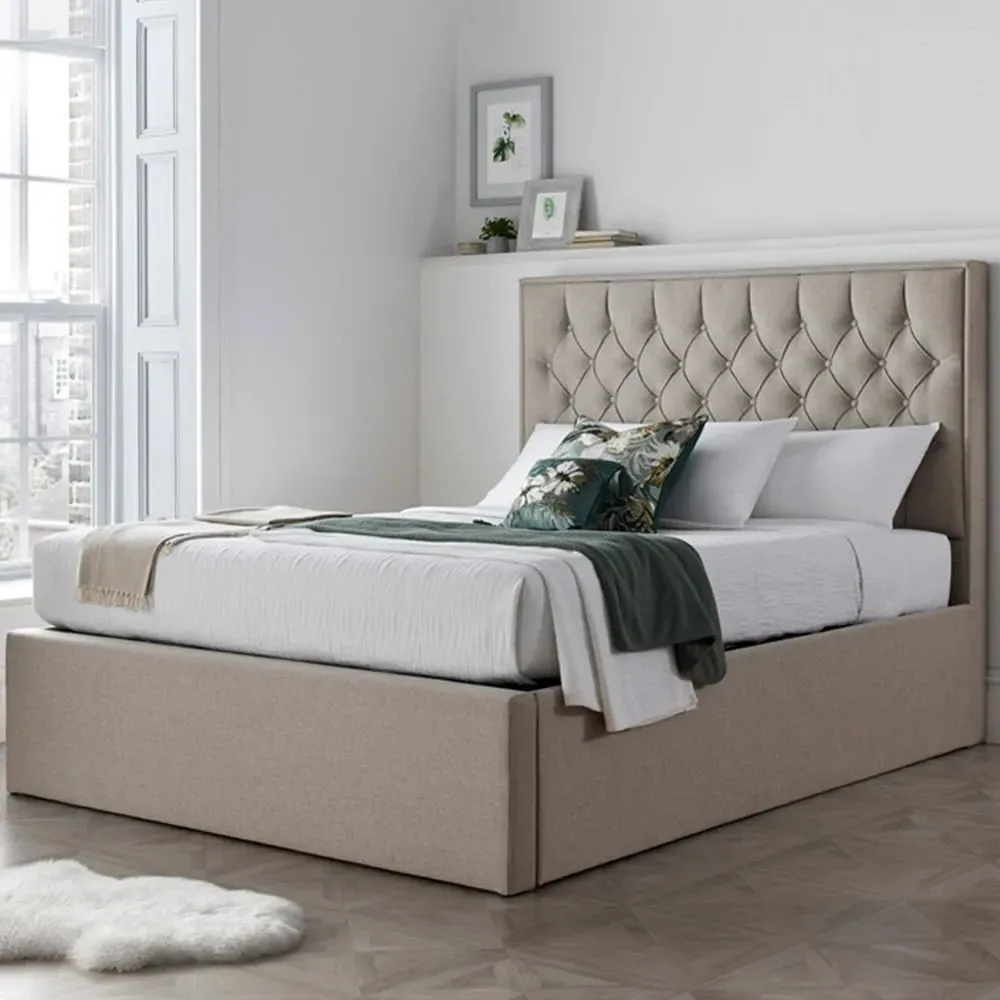 Wilson Double Ottoman Bed with Storage - Oatmeal, Fabric