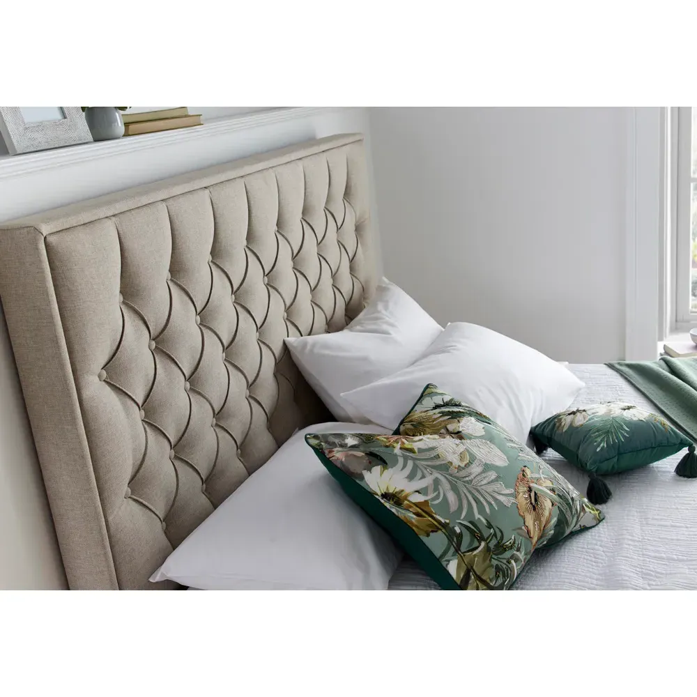 Wilson King Size Ottoman Bed with Storage - Oatmeal, Fabric