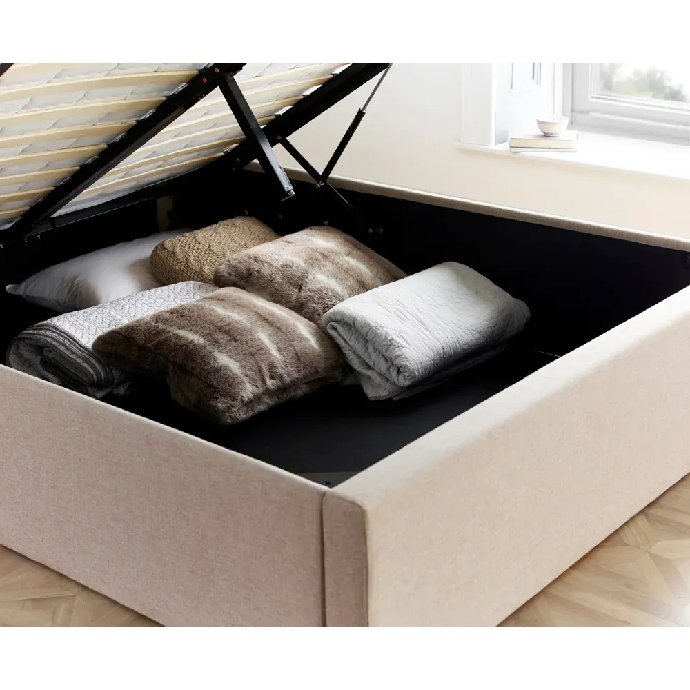 Wilson King Size Ottoman Bed with Storage - Oatmeal, Fabric