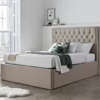 Wilson King Size Ottoman Bed with Storage - Oatmeal, Fabric