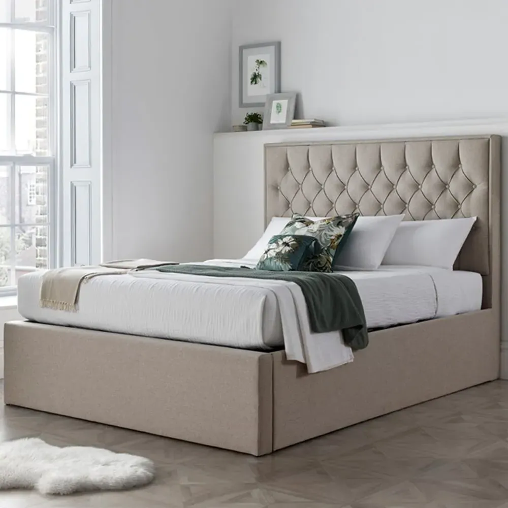 Wilson King Size Ottoman Bed with Storage - Oatmeal, Fabric