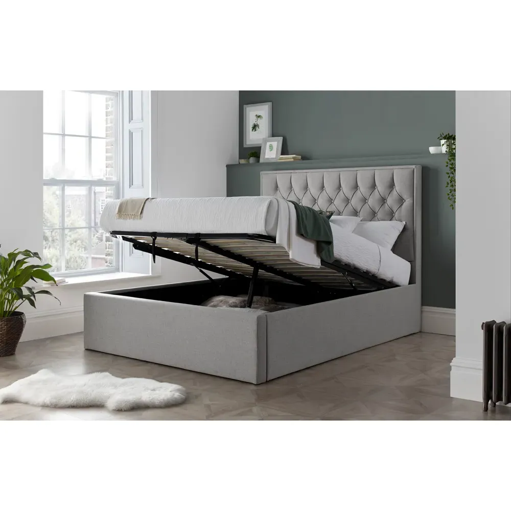 Wilson King Size Ottoman Storage Bed - Grey, Fabric