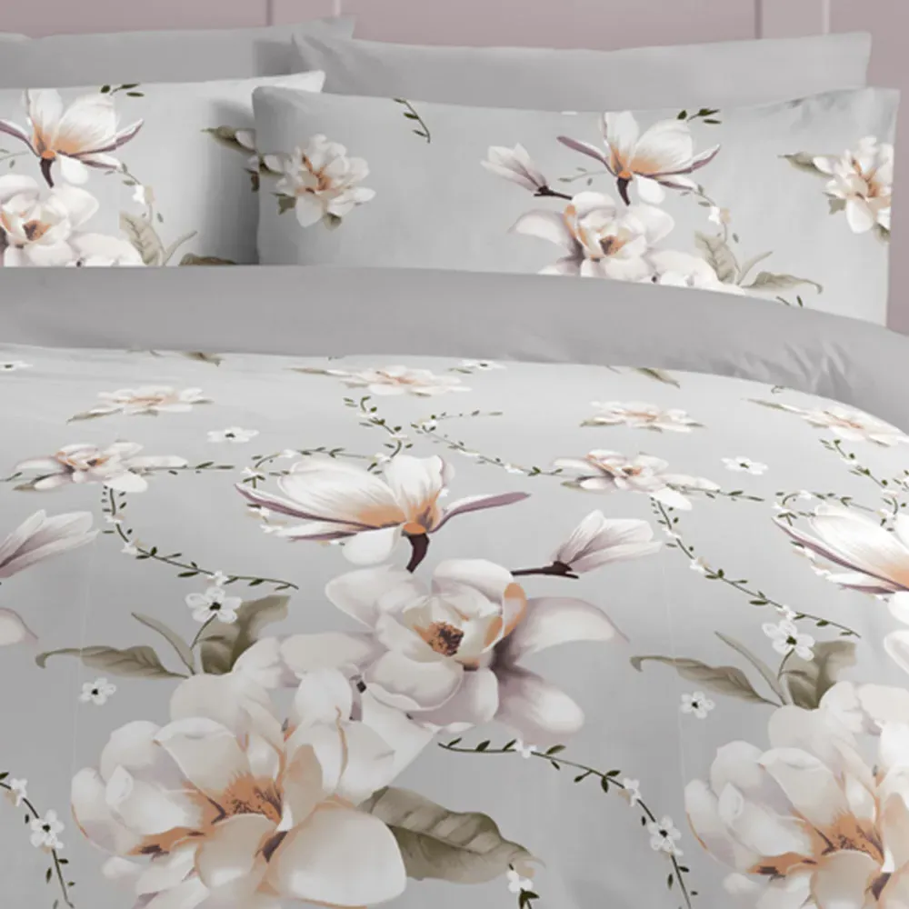 Anemone Super King Floral Duvet Set - Grey, Polycotton