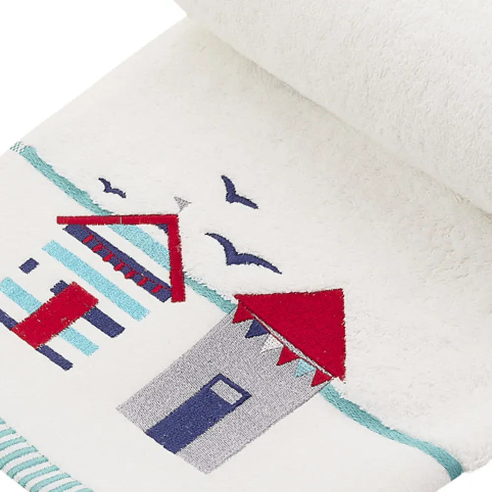 Beach Hut Bath Towel - White, Turkish Cotton