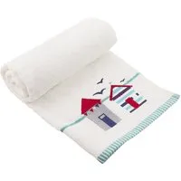 Beach Hut Bath Towel - White, Turkish Cotton