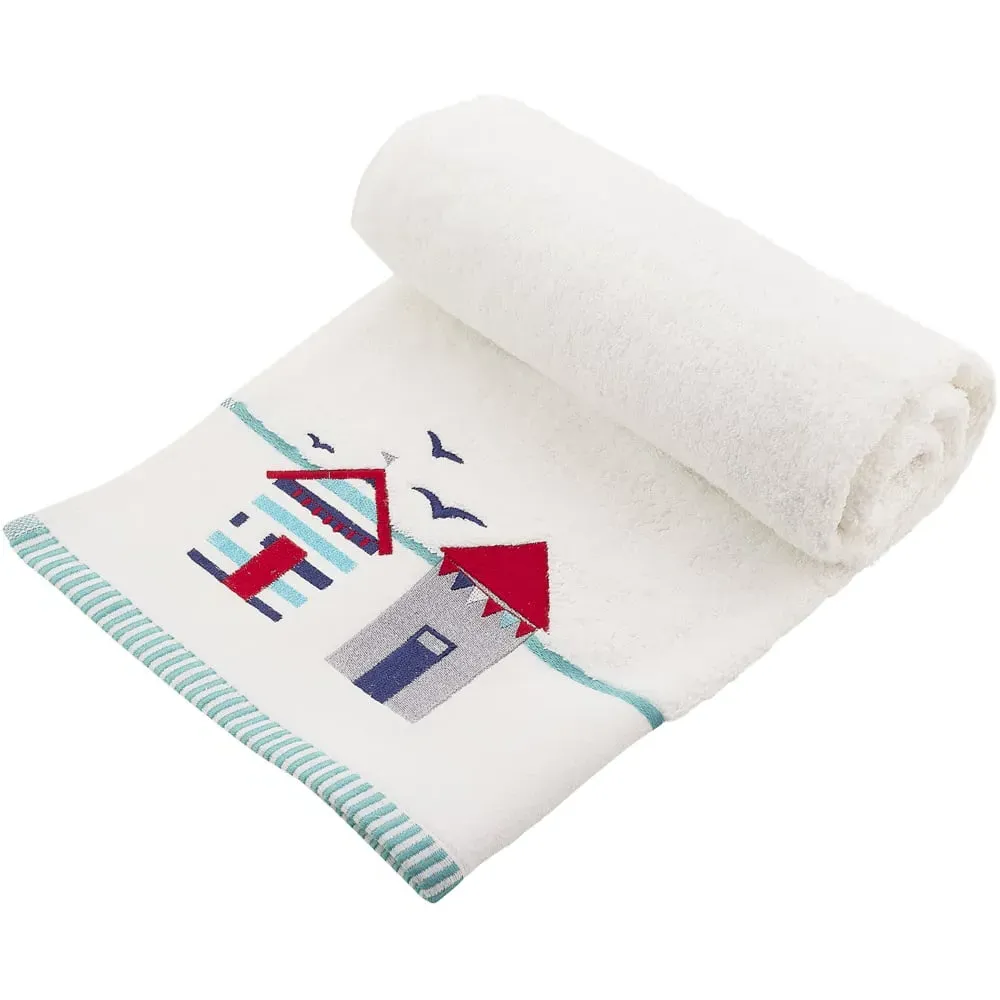 Beach Hut Bath Towel - White, Turkish Cotton image