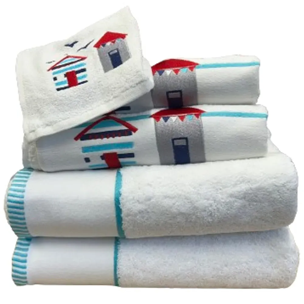 Beach Hut Towel Set of 6 - White, Turkish Cotton