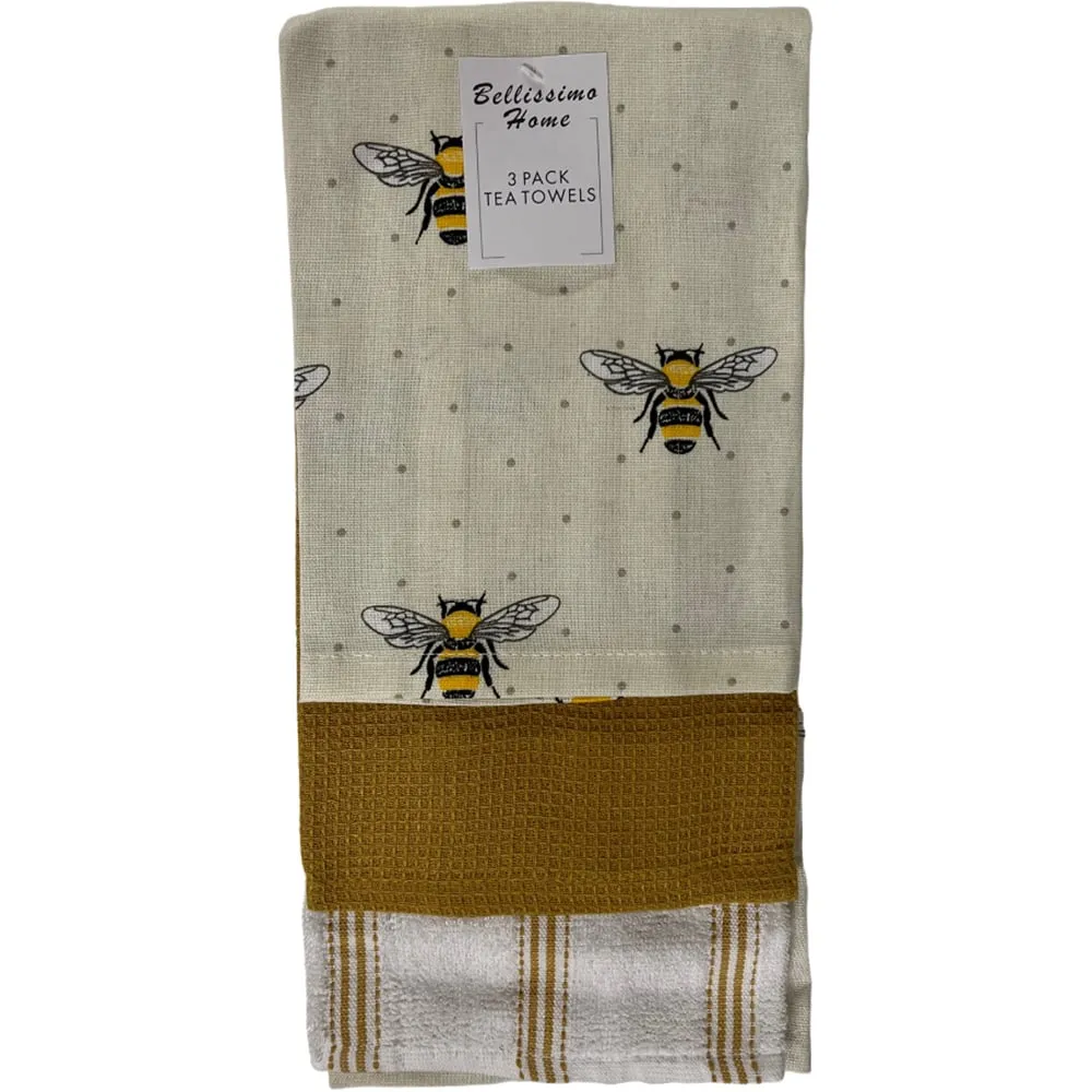 Bee Cotton Tea Towel 3 Pack - Multi image