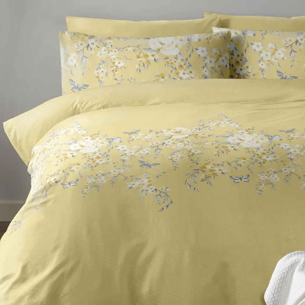 Blossom Border King Size Duvet Set - Ochre, Polycotton