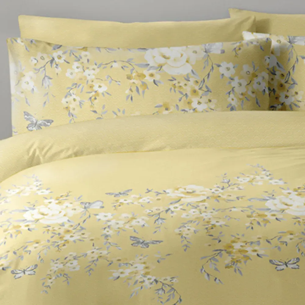 Blossom Border King Size Duvet Set - Ochre, Polycotton