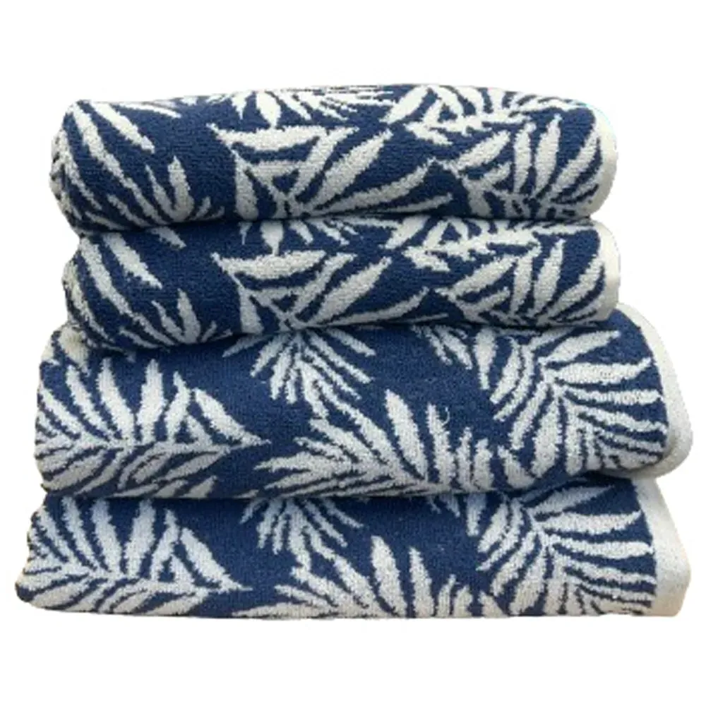 Botanical Turkish Cotton Hand and Bath Towels Set of 4 - Navy