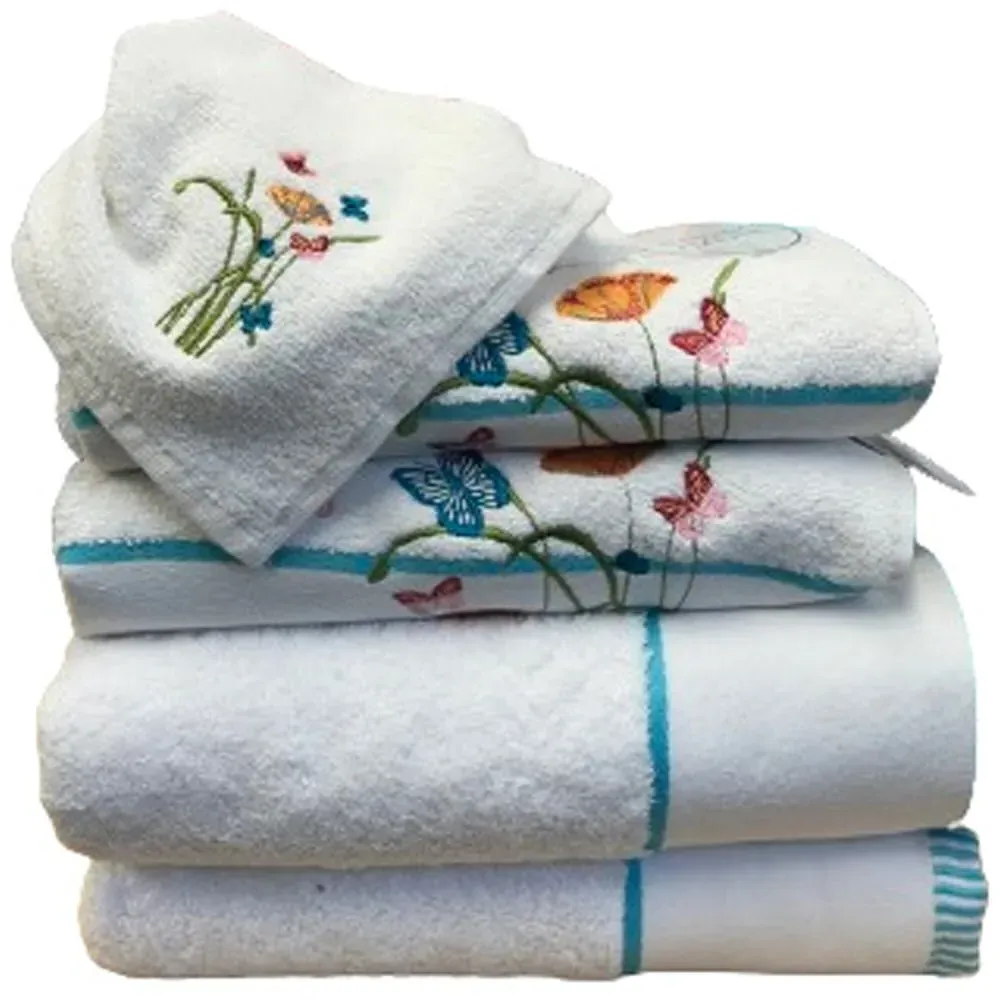 Butterfly Towel Set of 6 - White, Turkish Cotton