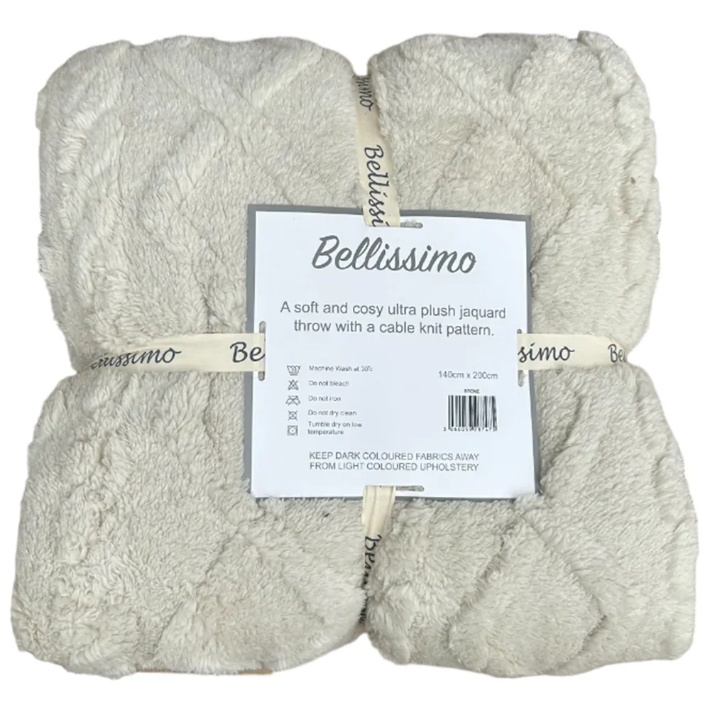 Cable Knit Jacquard Fleece Throw - Cream