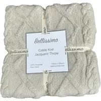 Cable Knit Jacquard Fleece Throw - Cream