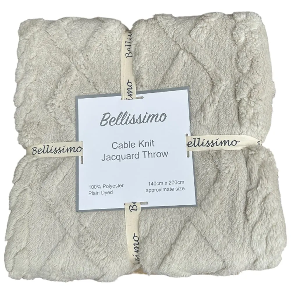 Cable Knit Jacquard Fleece Throw - Cream image