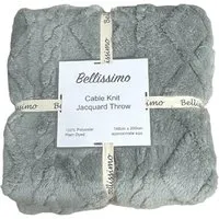 Cable Knit Jacquard Fleece Throw - Grey