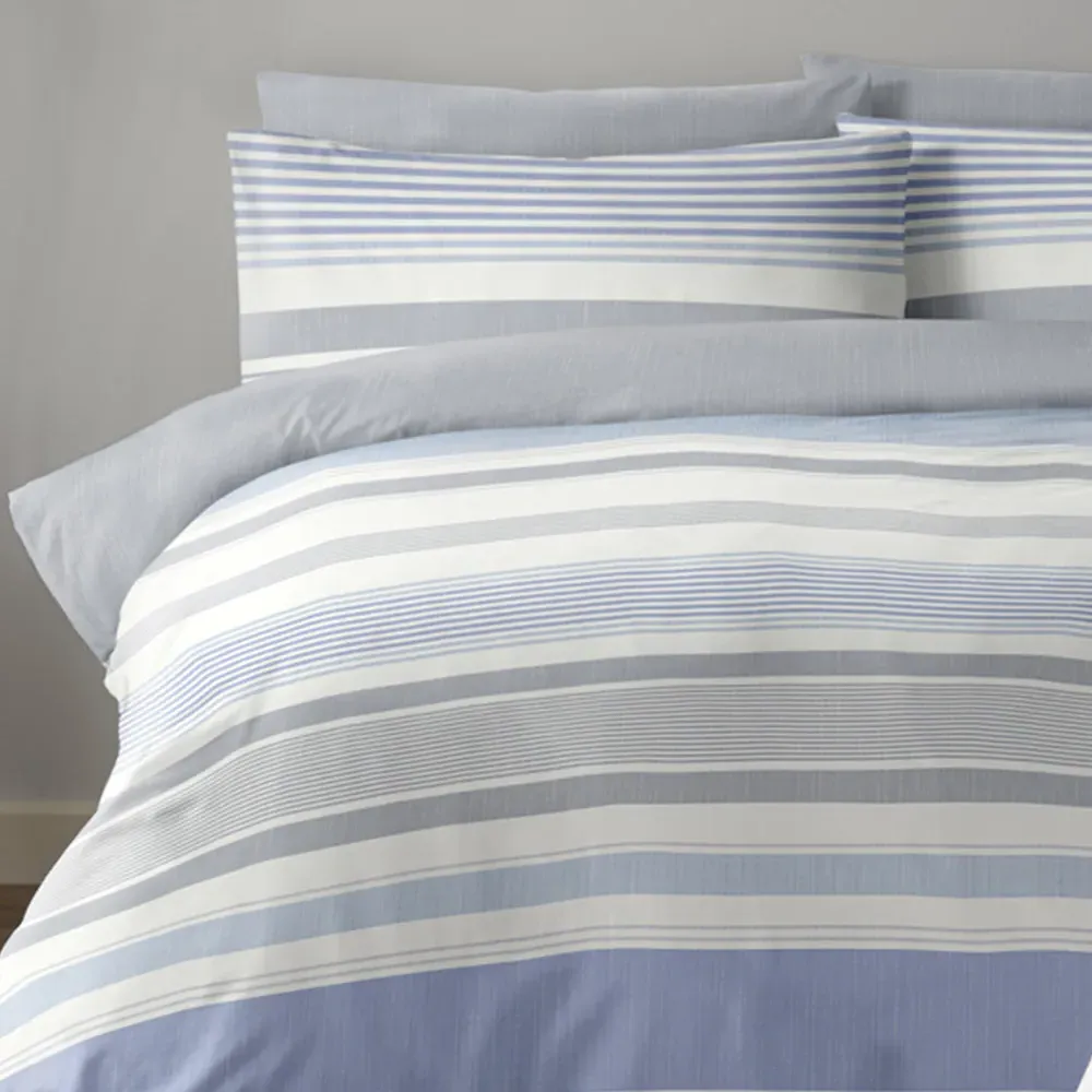 Chambray Double Duvet Set - Grey Stripe, Polycotton