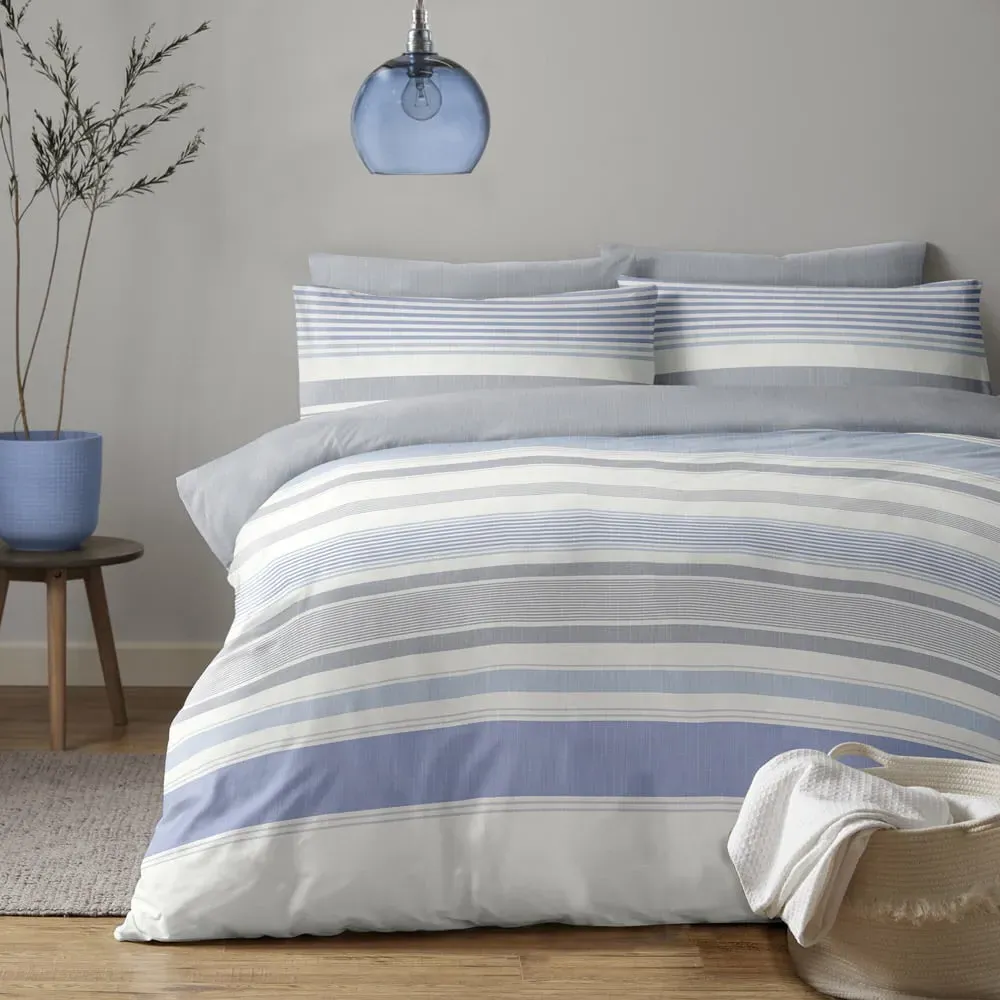 Chambray Double Duvet Set - Grey Stripe, Polycotton