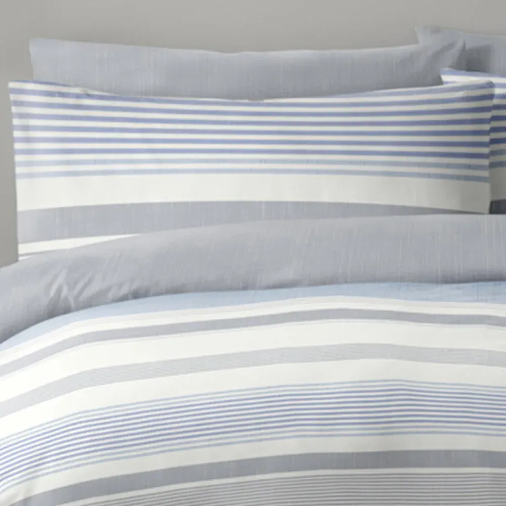 Chambray Single Duvet Set - Grey Stripe, Polycotton